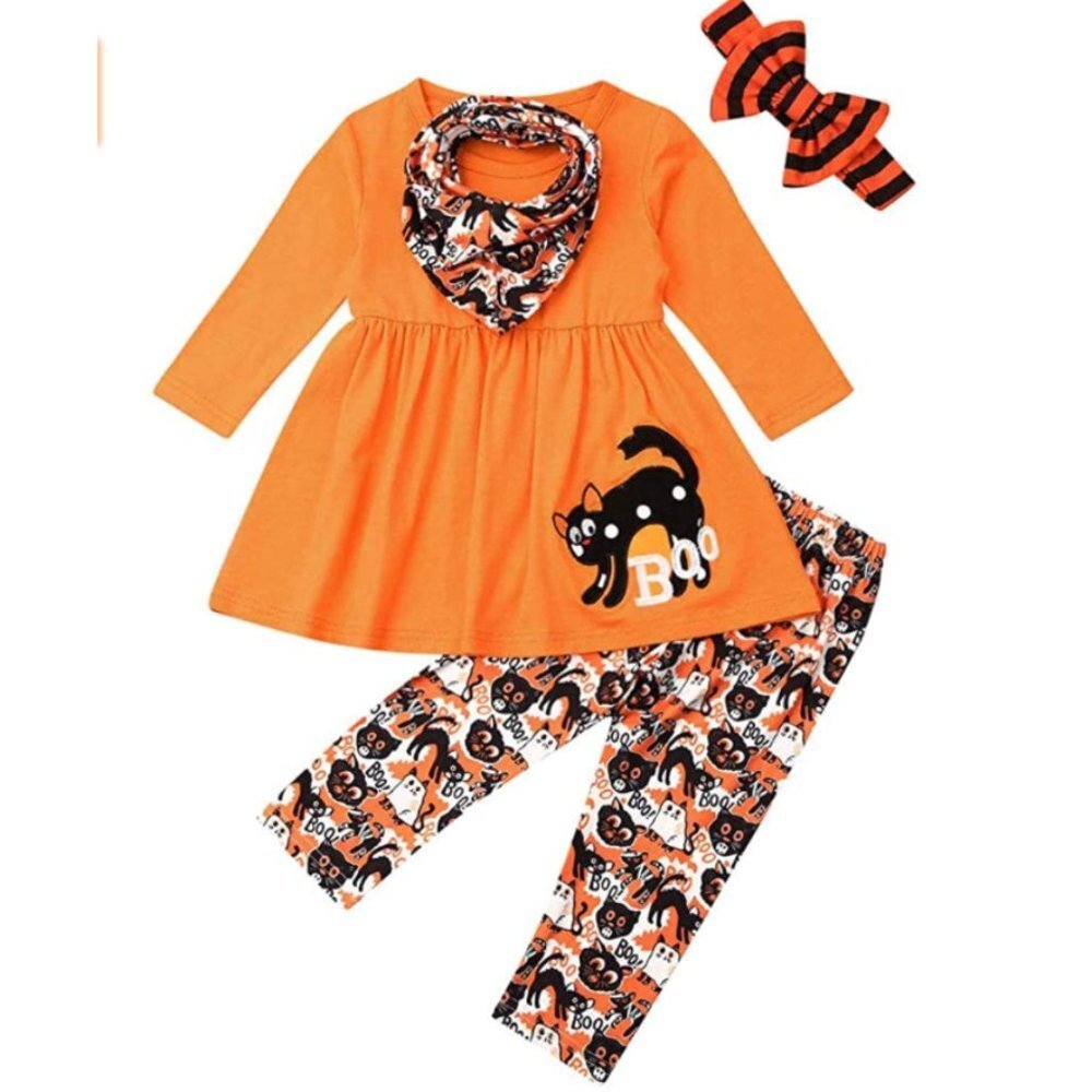 Halloween cats tunic, leggings, headband scarf set